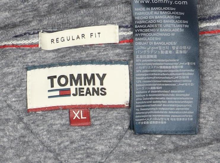 Tommy Jeans Men's Grey XL V-Neck T-Shirt Regular Fit