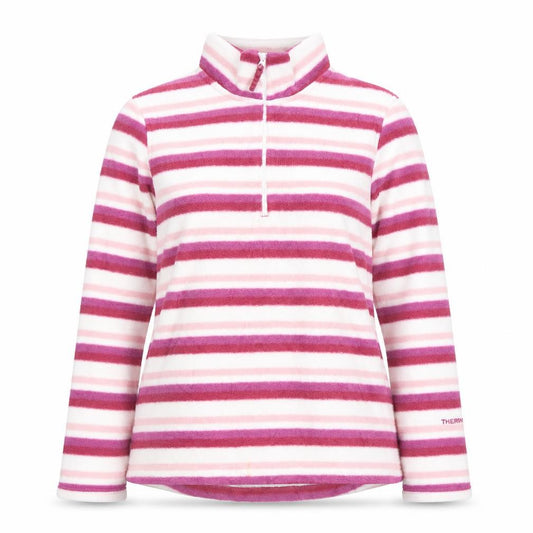 Front view of Peter Storm Women's Pink Striped Pullover, size 14, Stylish Fleece