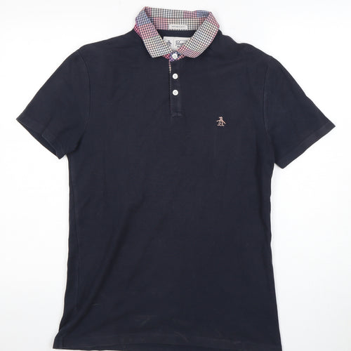 Penguin Men's Blue Check Polo Shirt Small