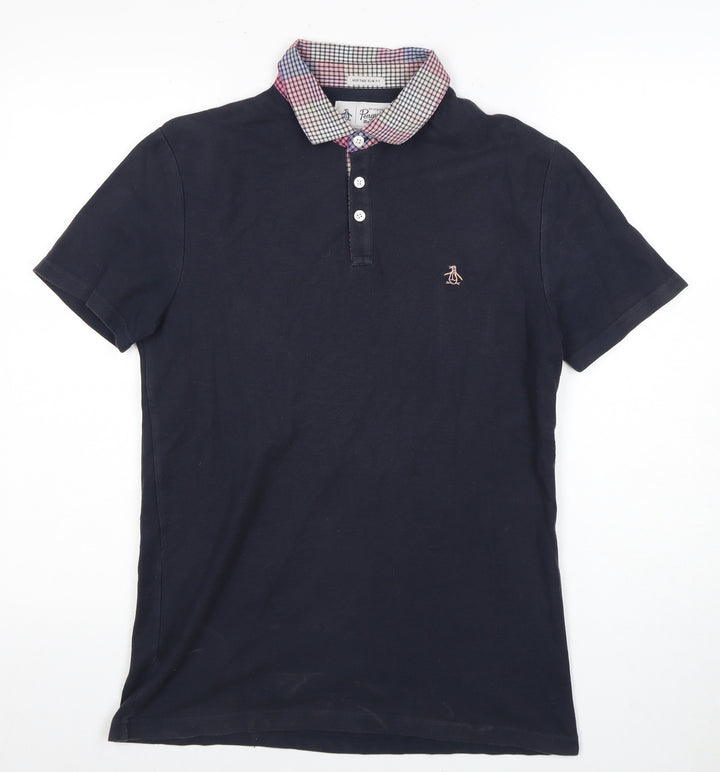 Penguin Men's Blue Check Polo Shirt Small
