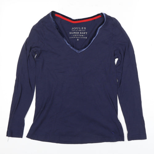 Joules Women’s Blue V-Neck Cotton Modal T-Shirt Size 8
