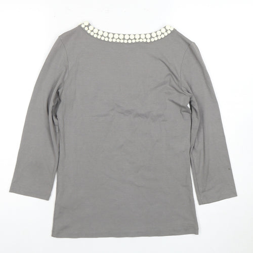LK Bennett Grey Women's Top S, Beaded Scoop Neck, 3/4 Sleeve