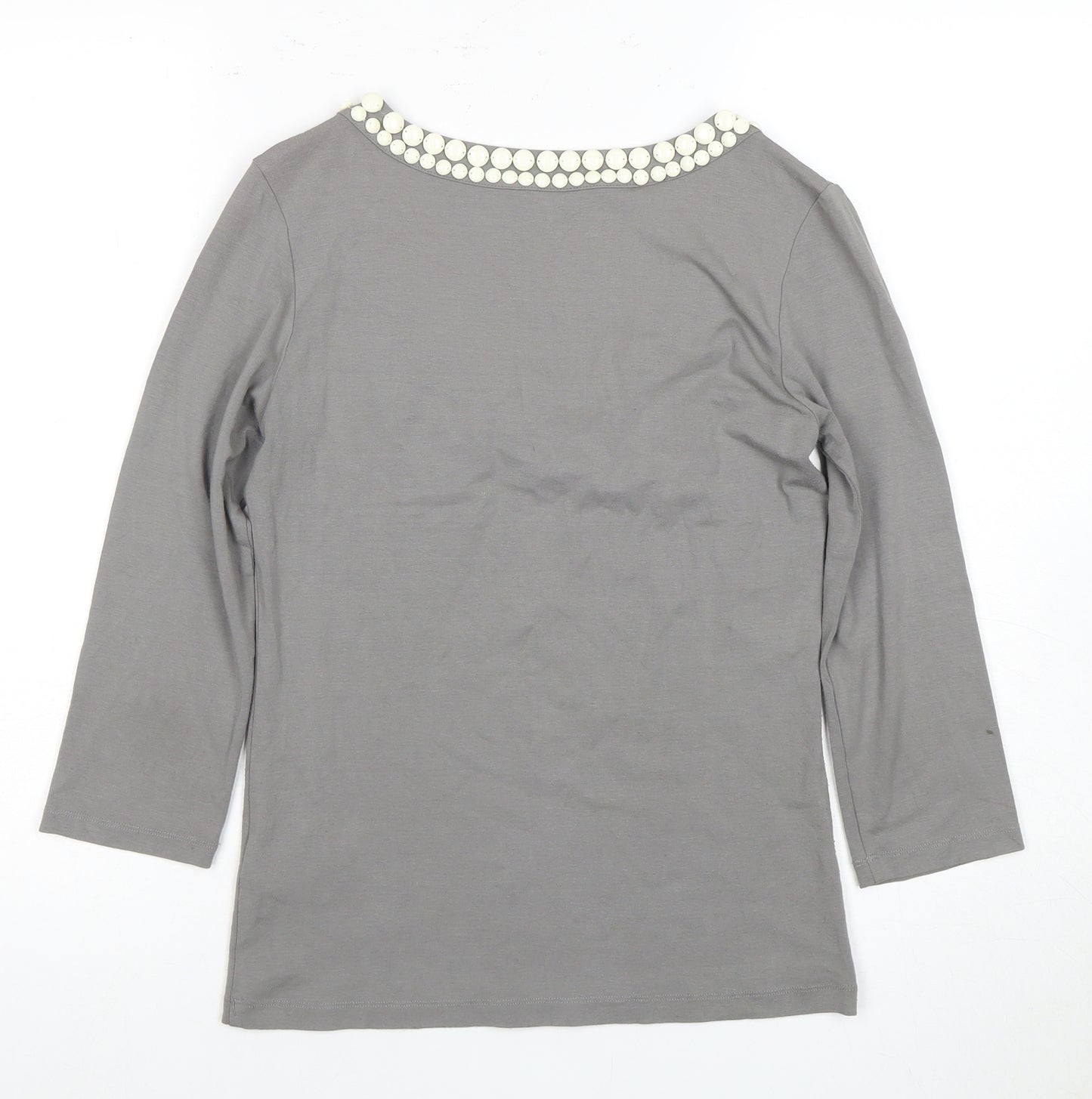 LK Bennett Grey Women's Top S, Beaded Scoop Neck, 3/4 Sleeve