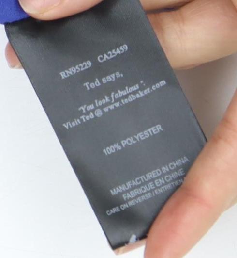 Ted Baker Women's Blue Pencil Skirt Size 8 Ruffle Accent