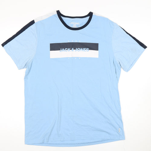 Jack & Jones Men's Blue Graphic Print 2XL Slim T-Shirt
