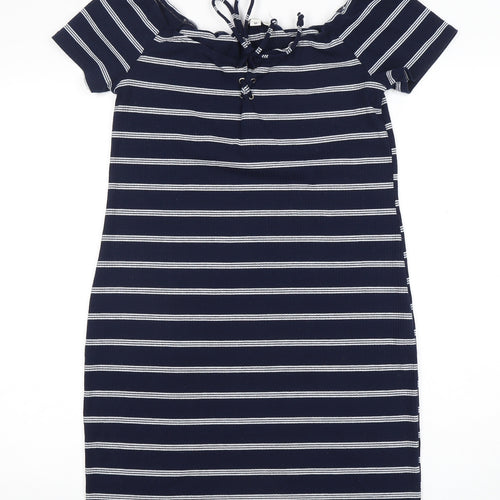 Brave Soul Women's Blue Striped Bodycon Dress M