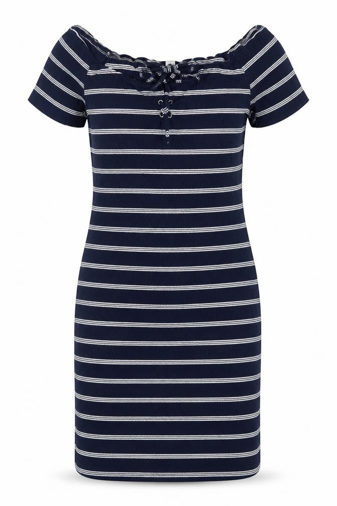 Brave Soul Women's Blue Striped Bodycon Dress M
