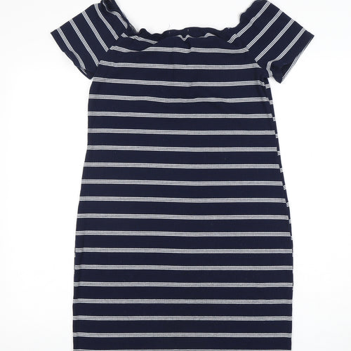 Brave Soul Women's Blue Striped Bodycon Dress M