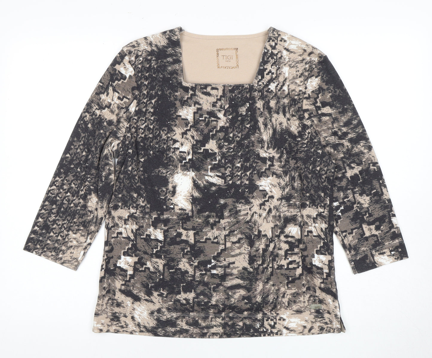 TIGI Women's Multicoloured Top, 3/4 Sleeve, Square Neck 14-16
