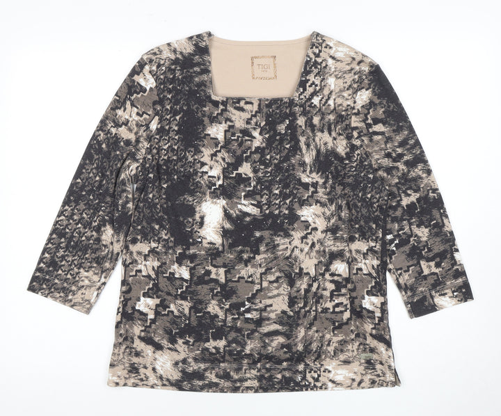 TIGI Women's Multicoloured Top, 3/4 Sleeve, Square Neck 14-16