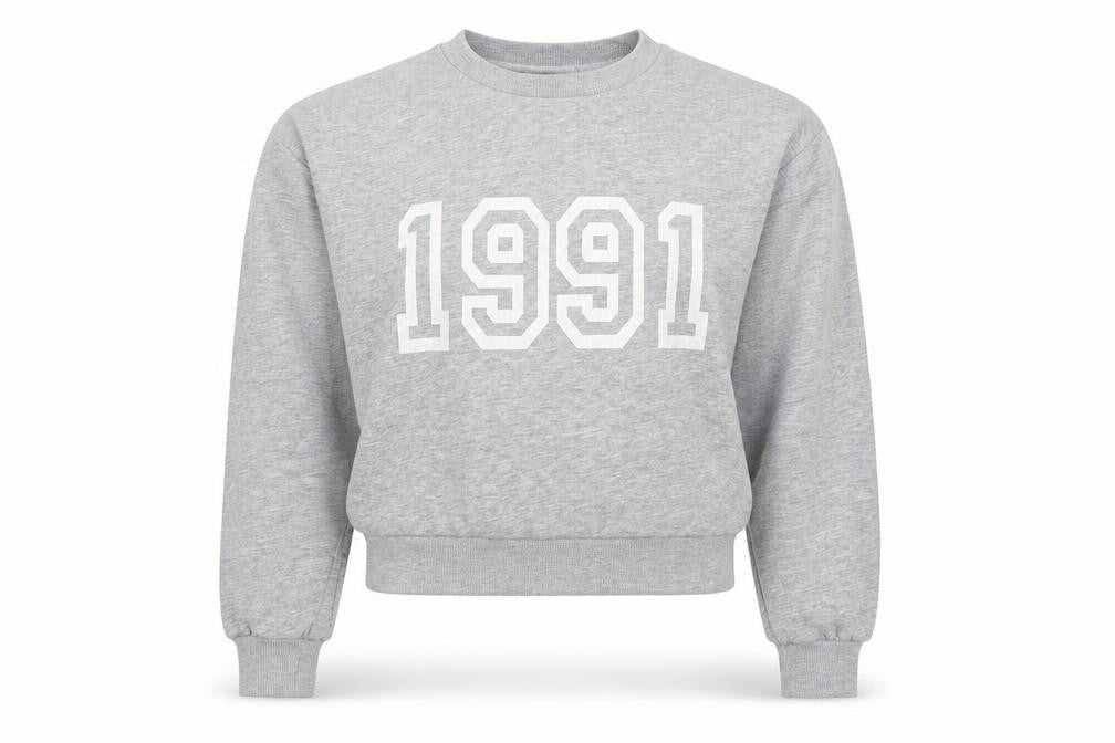 Front view of BSL Women's Grey 90s Pullover Sweatshirt, size S