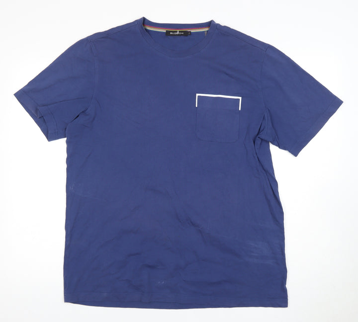 Busatchi Men's Blue Crew Neck Cotton T-Shirt