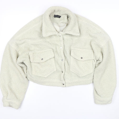 PrettyLittleThing White Cropped Fleece Bomber Jacket Size 12