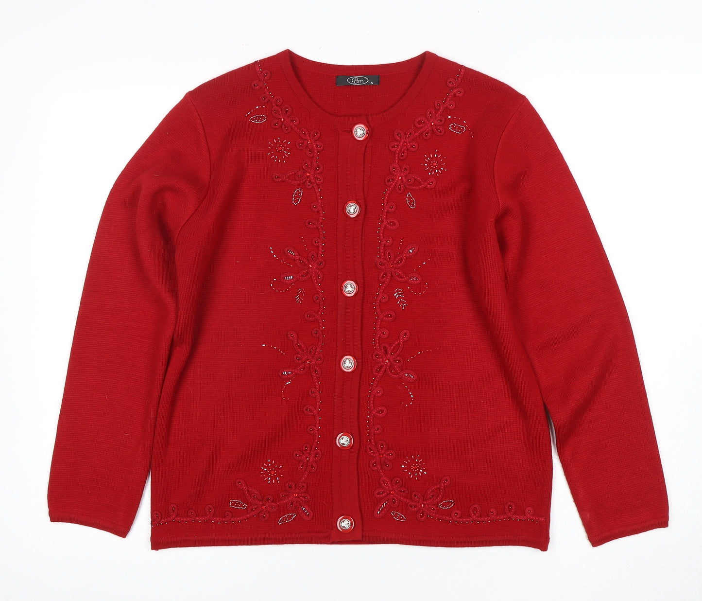 BM Red Women's Small Cardigan with Embroidery