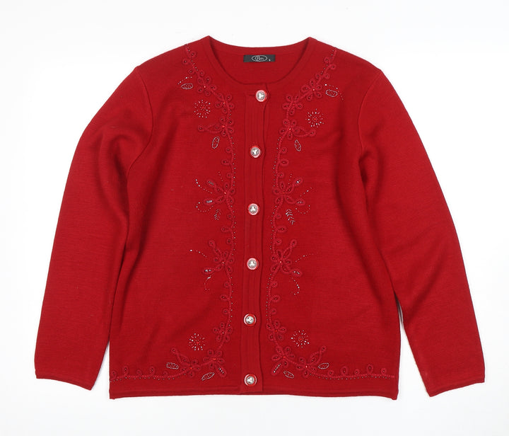 BM Red Women's Small Cardigan with Embroidery