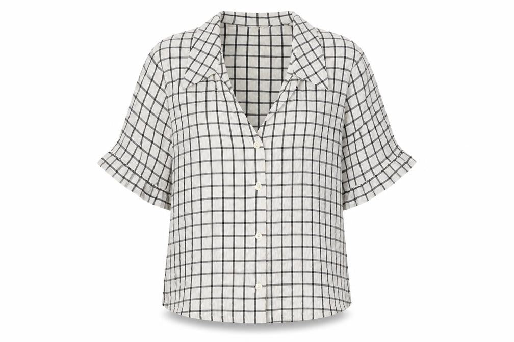 Front view of Monki Women's White Check Button-Up Shirt M