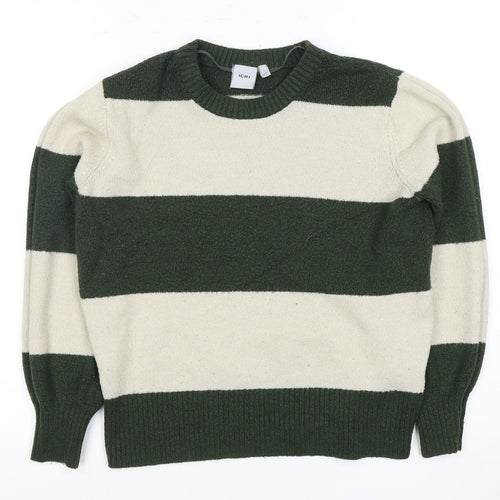 ICHI Women's Green Striped Pullover Jumper - Size L