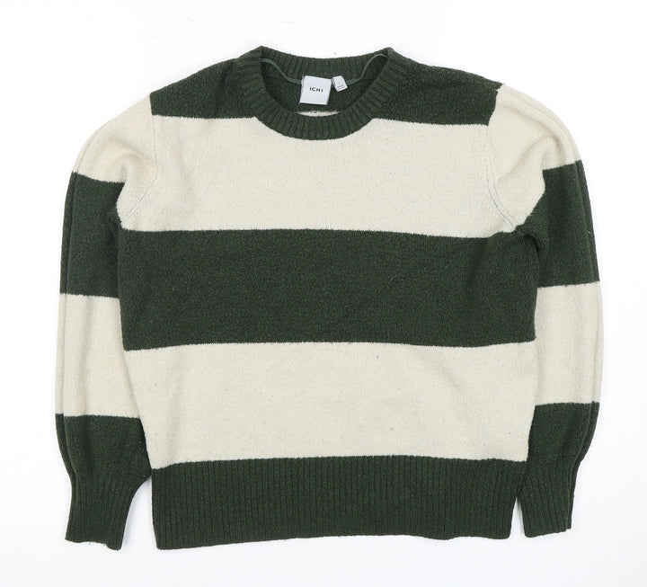 ICHI Women's Green Striped Pullover Jumper - Size L