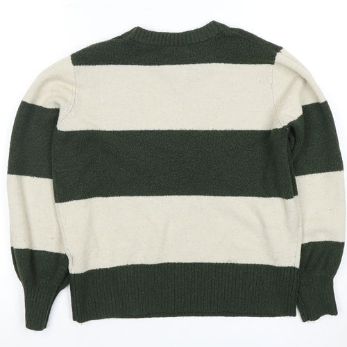 ICHI Women's Green Striped Pullover Jumper - Size L