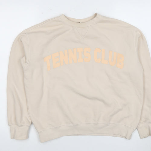 H&M Beige Unisex 'Tennis Club' Pullover Sweatshirt M