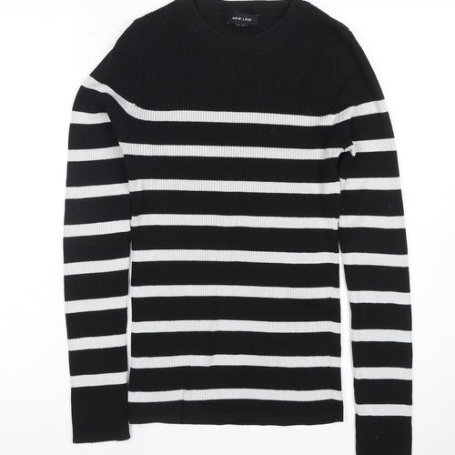 New Look Women's Black Striped Pullover Jumper UK 10