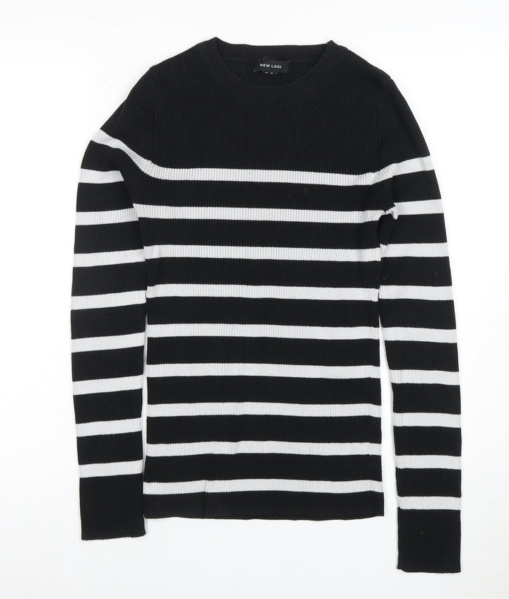 New Look Women's Black Striped Pullover Jumper UK 10