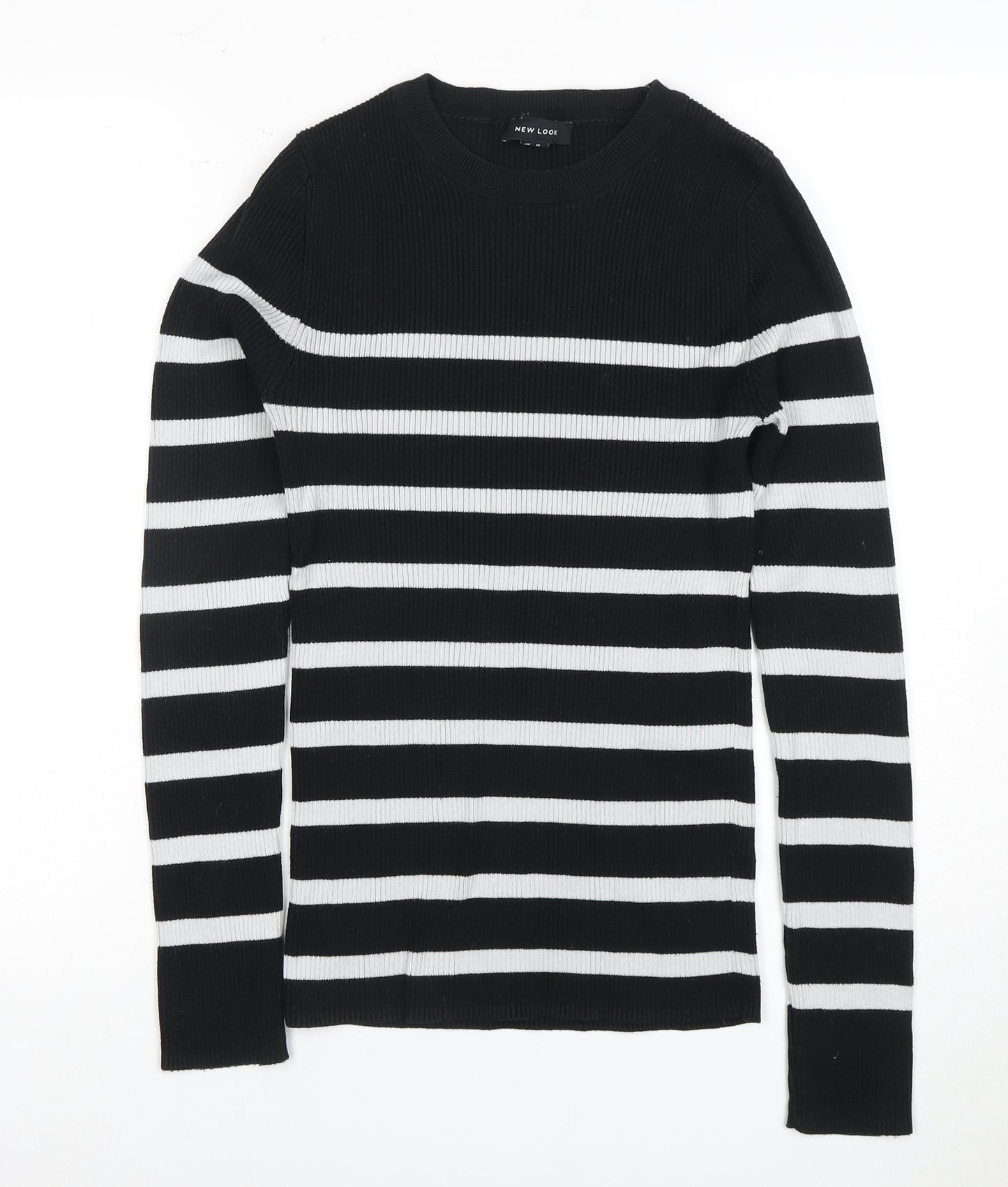 New Look Women's Black Striped Pullover Jumper UK 10