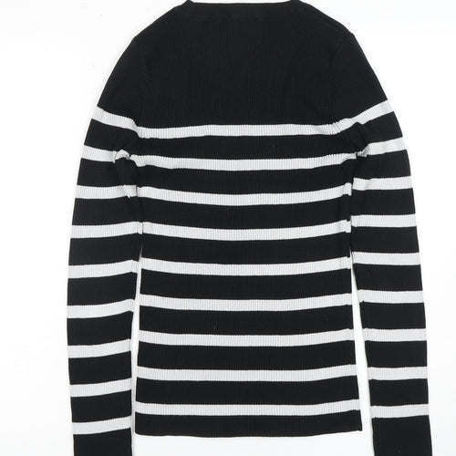 New Look Women's Black Striped Pullover Jumper UK 10