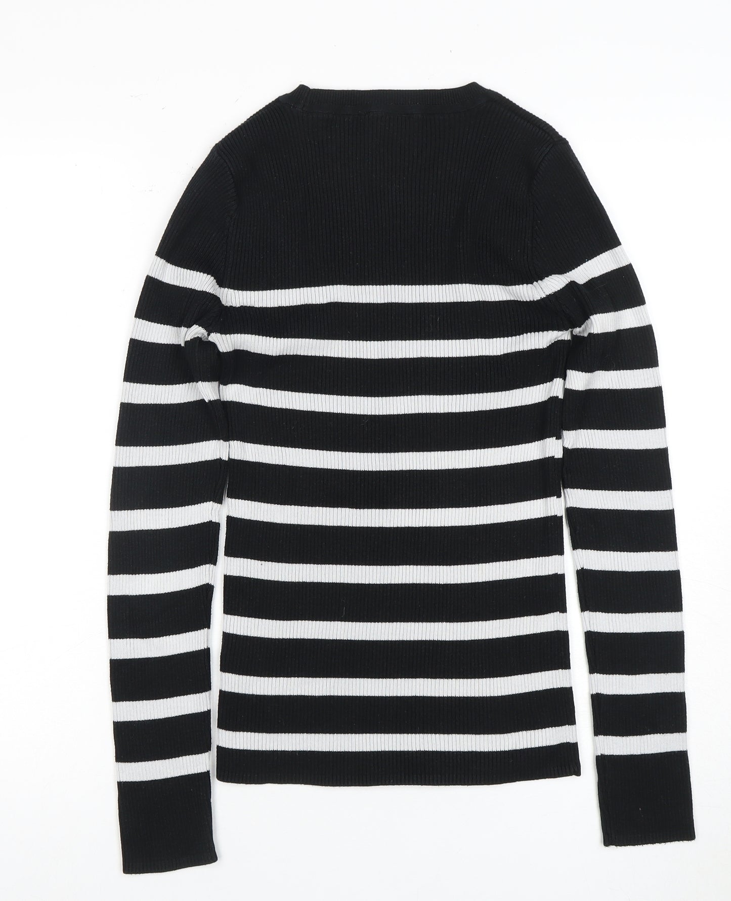 New Look Women's Black Striped Pullover Jumper UK 10
