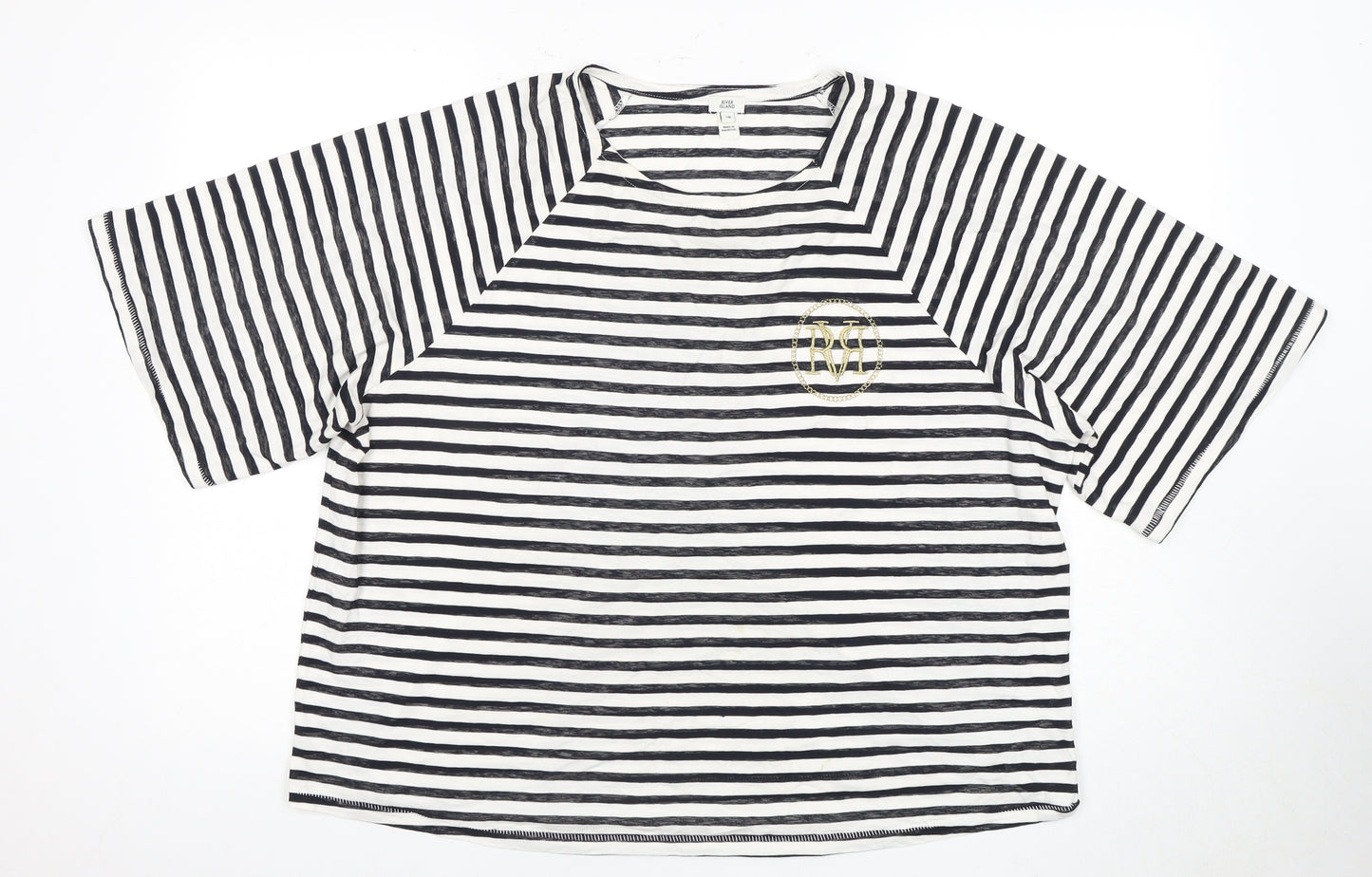 River Island Women's Striped T-Shirt Black,White Size 18