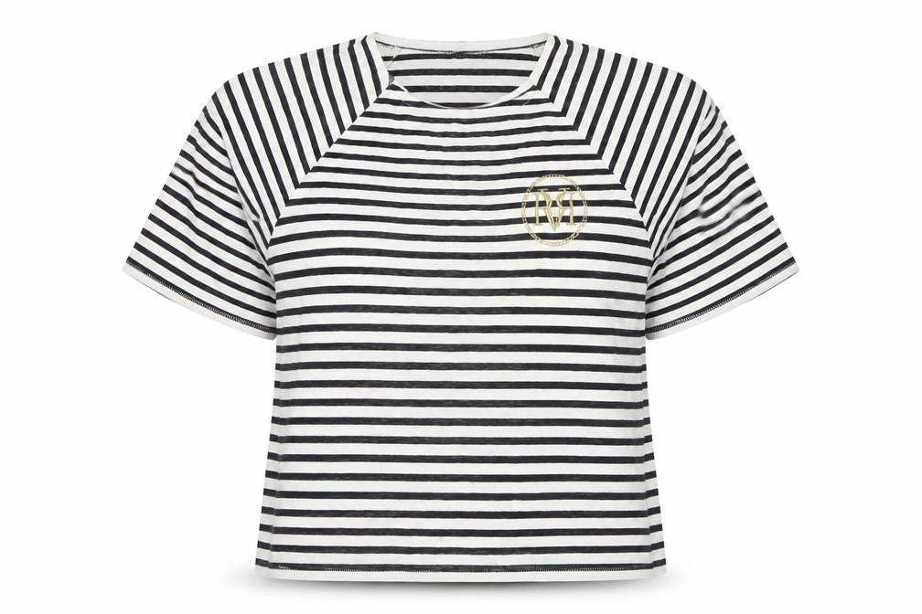 Front view of River Island Women's Striped T-Shirt Black, White, size 18