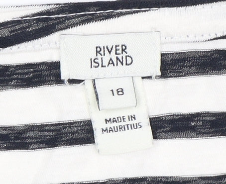 River Island Women's Striped T-Shirt Black,White Size 18