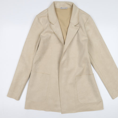 Zara Women's Beige Blazer, Regular Fit, Mid-Length, New