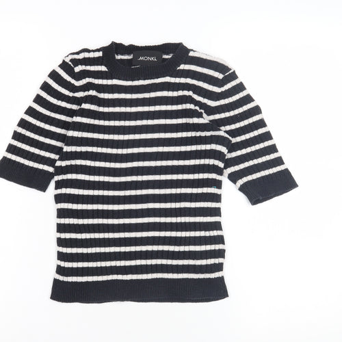 Monki Women's Black Striped Cotton Pullover Jumper XS