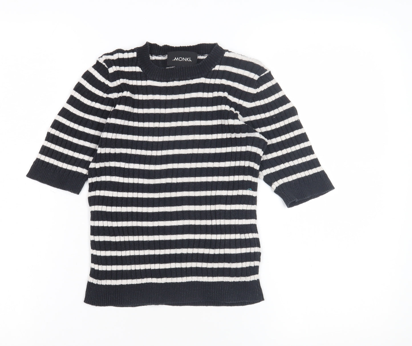 Monki Women's Black Striped Cotton Pullover Jumper XS