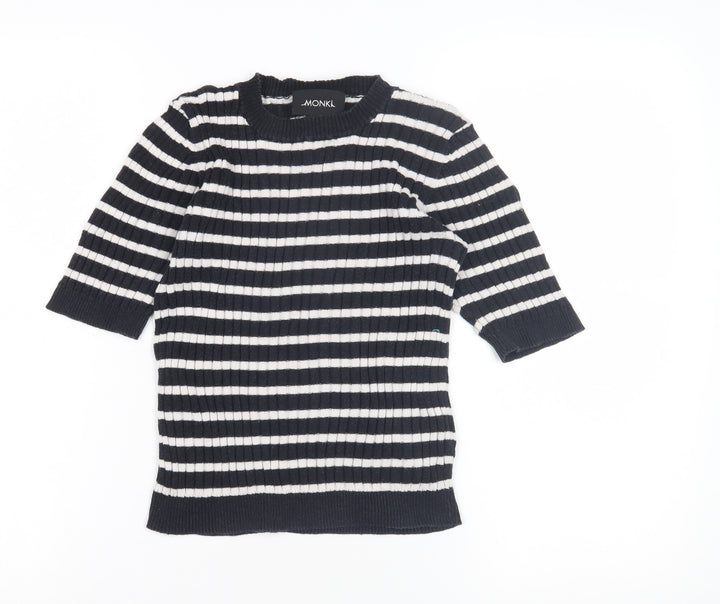 Monki Women's Black Striped Cotton Pullover Jumper XS