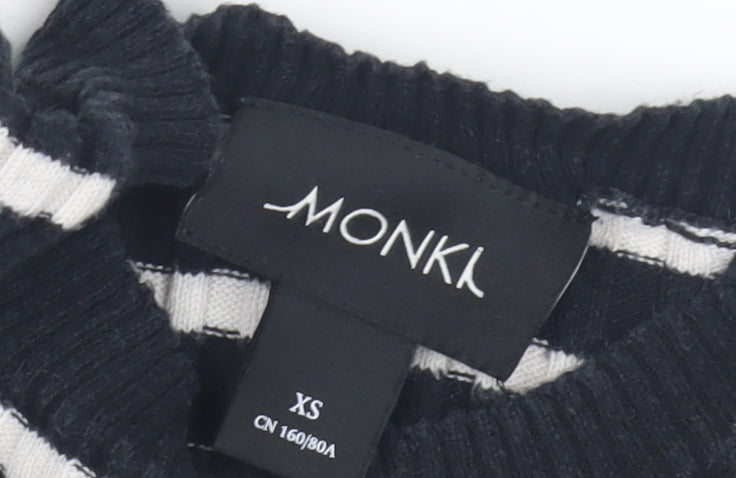 Monki Women's Black Striped Cotton Pullover Jumper XS