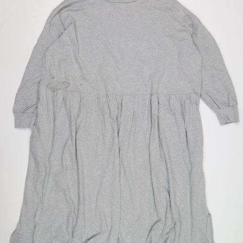 Kin Women's Grey Cotton Long Sleeve Dress L