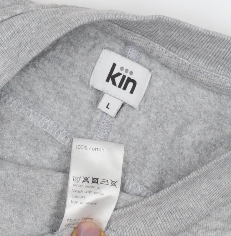 Kin Women's Grey Cotton Long Sleeve Dress L