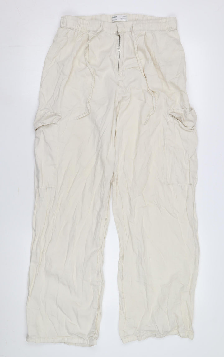 Bershka Women's Beige Cargo Trousers Size S