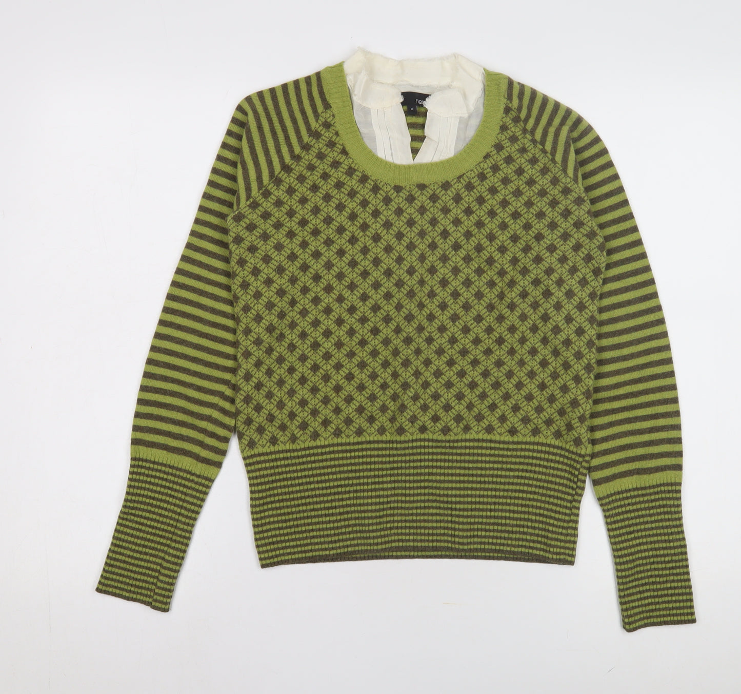 Next Women's Green Argyle Stripe Pullover Jumper Size 10
