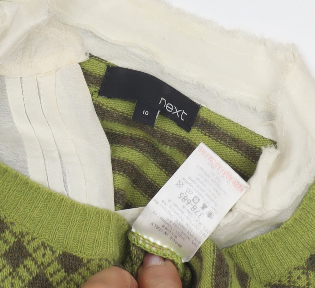 Next Women's Green Argyle Stripe Pullover Jumper Size 10