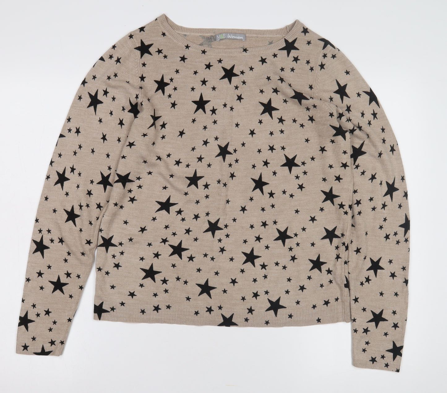 Marks and Spencer Women's Beige Star Pullover Jumper 14