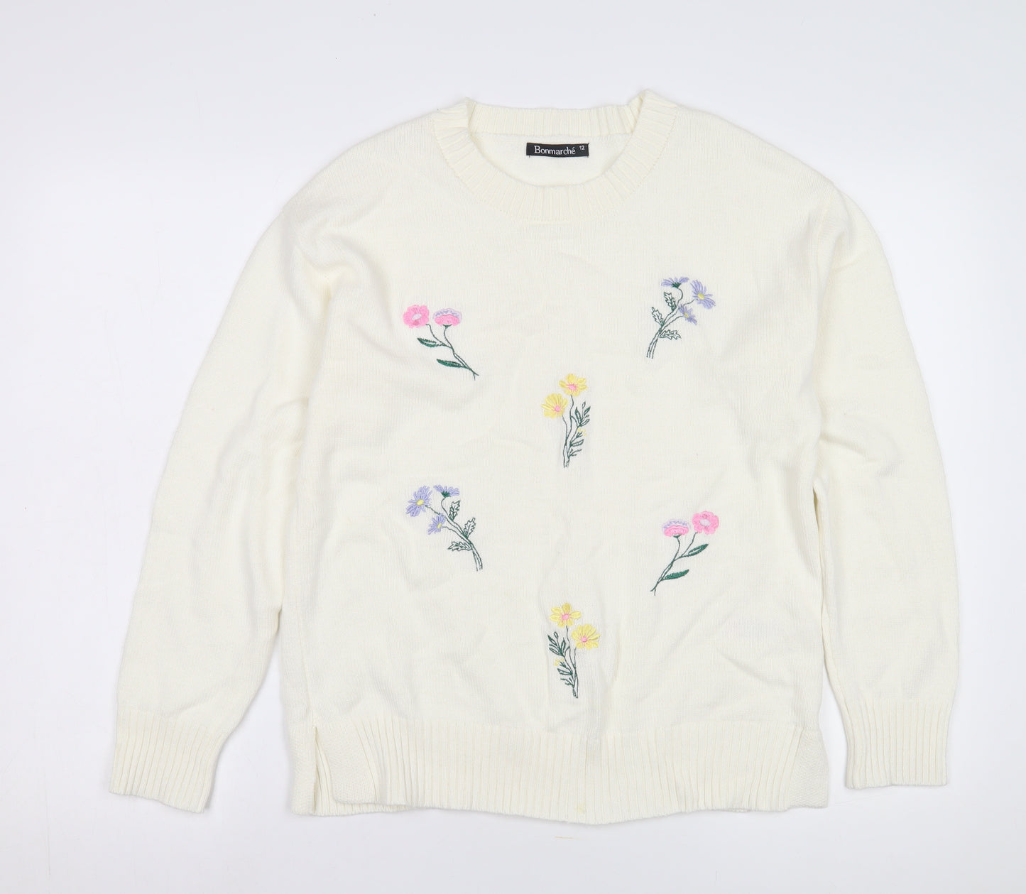 Bonmarché Women's Ivory Floral Jumper Size 12