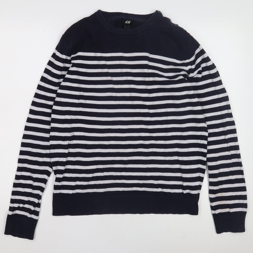 H&M Women's Blue Striped Cotton Pullover Jumper M