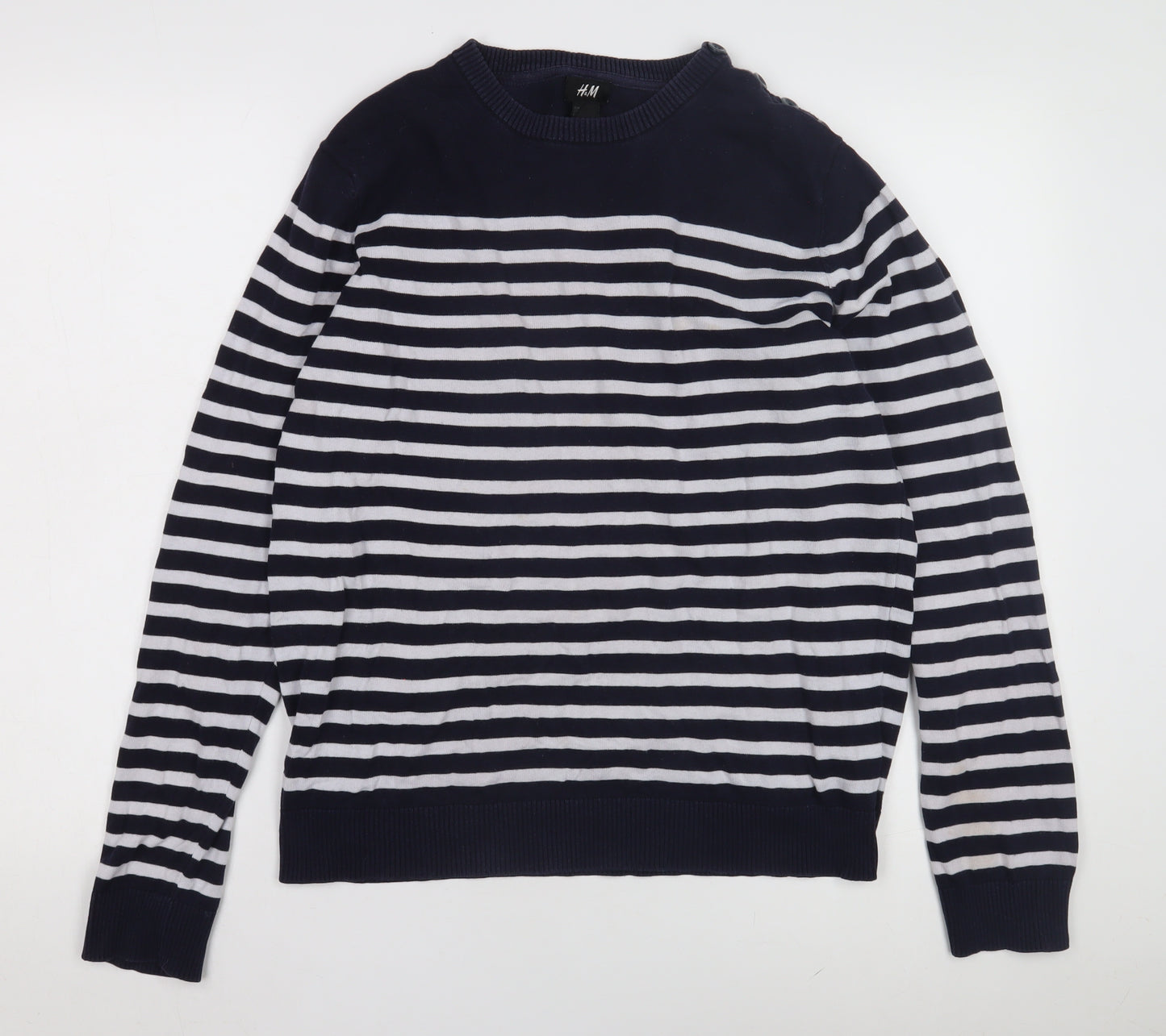 H&M Women's Blue Striped Cotton Pullover Jumper M