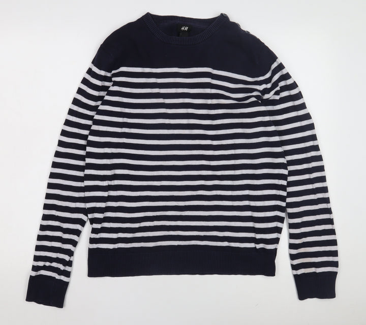 H&M Women's Blue Striped Cotton Pullover Jumper M