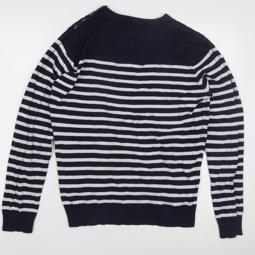 H&M Women's Blue Striped Cotton Pullover Jumper M