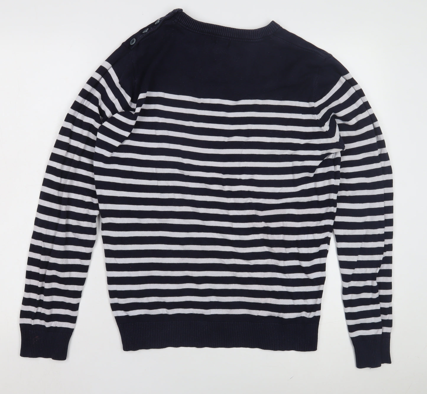 H&M Women's Blue Striped Cotton Pullover Jumper M