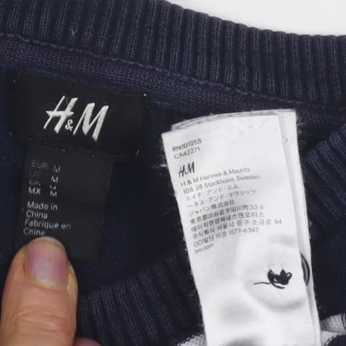H&M Women's Blue Striped Cotton Pullover Jumper M